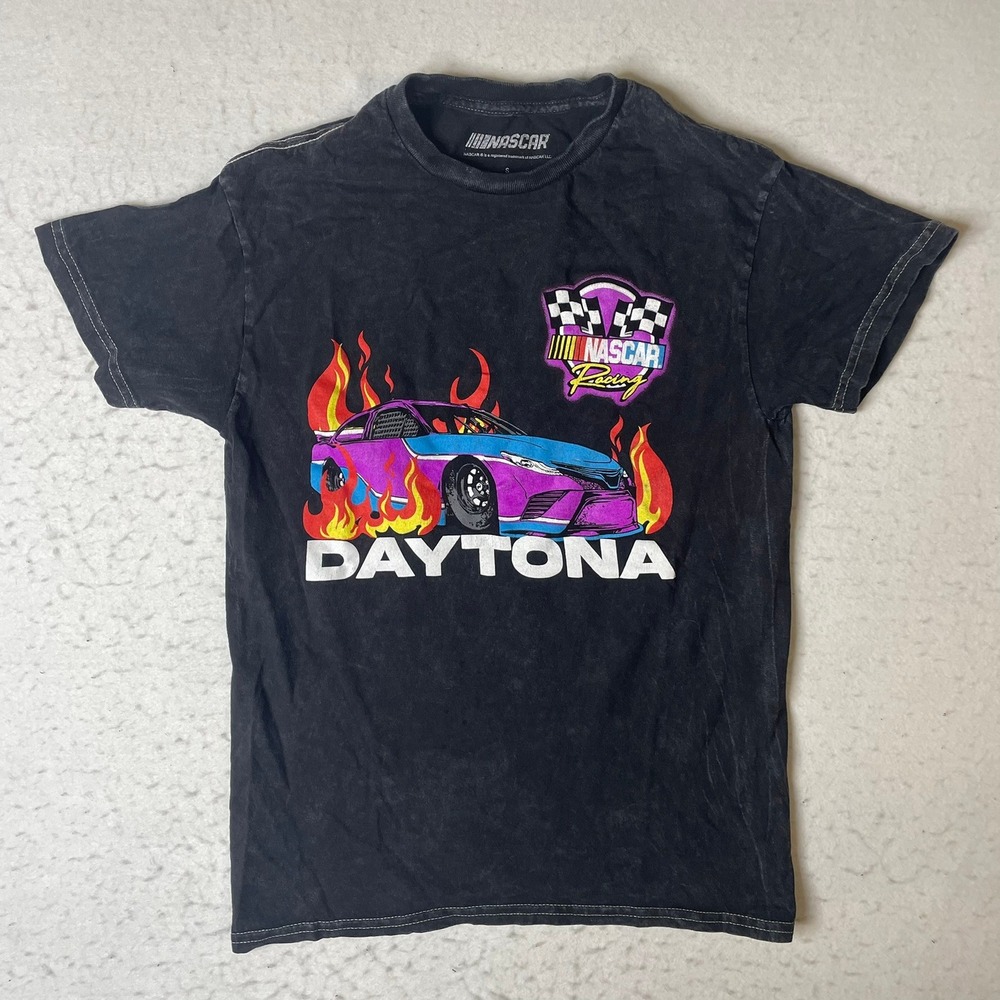 NASCAR Daytona Graphic T Shirt Black Washed Cotton Short Sleeve Size S